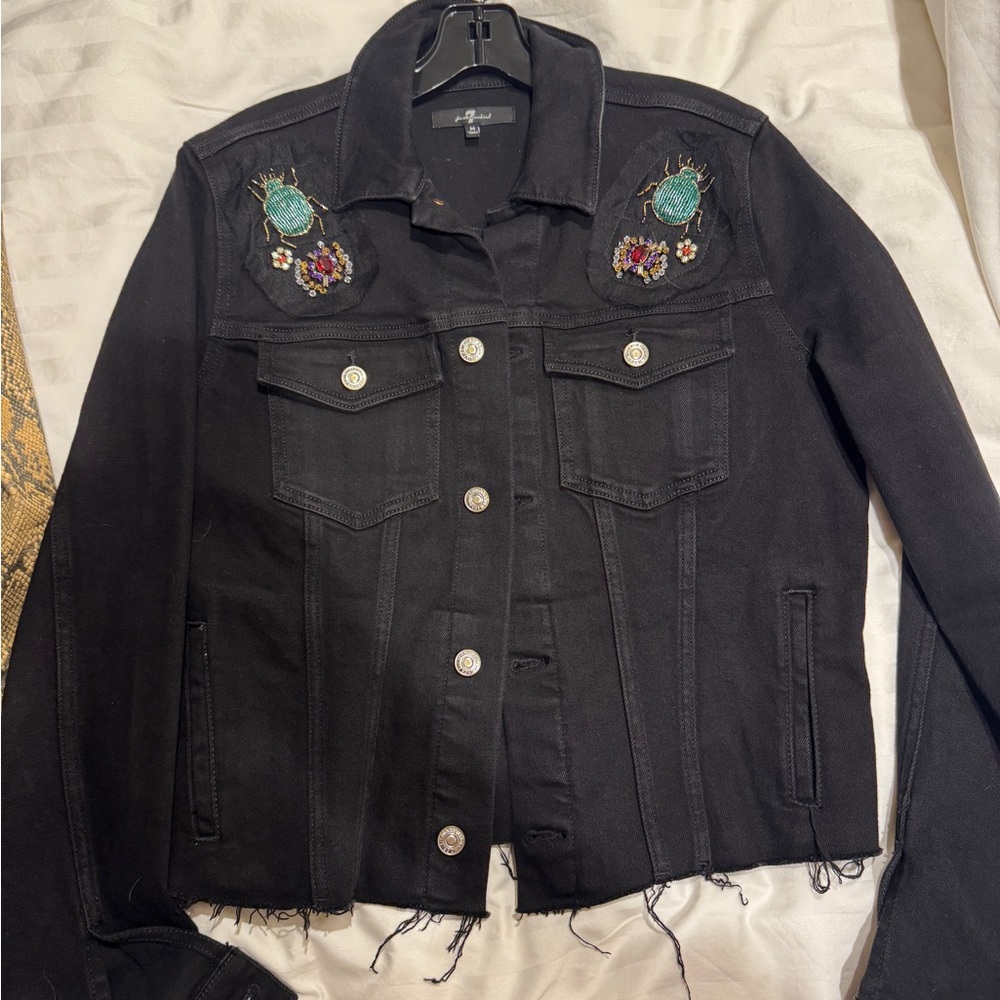 7 For All Mankind Black Denim Jacket with Embroidery